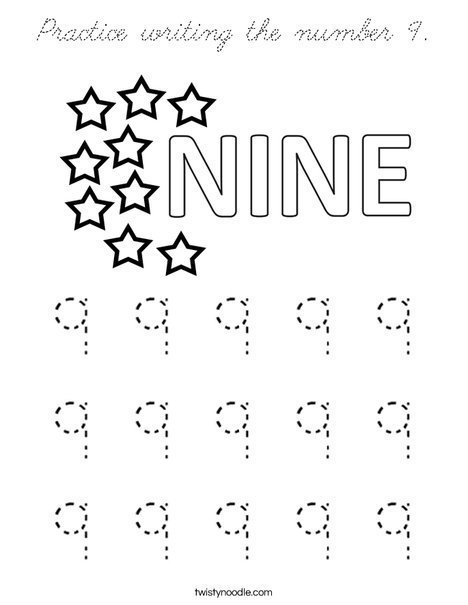 Practice writing the number 9. Coloring Page