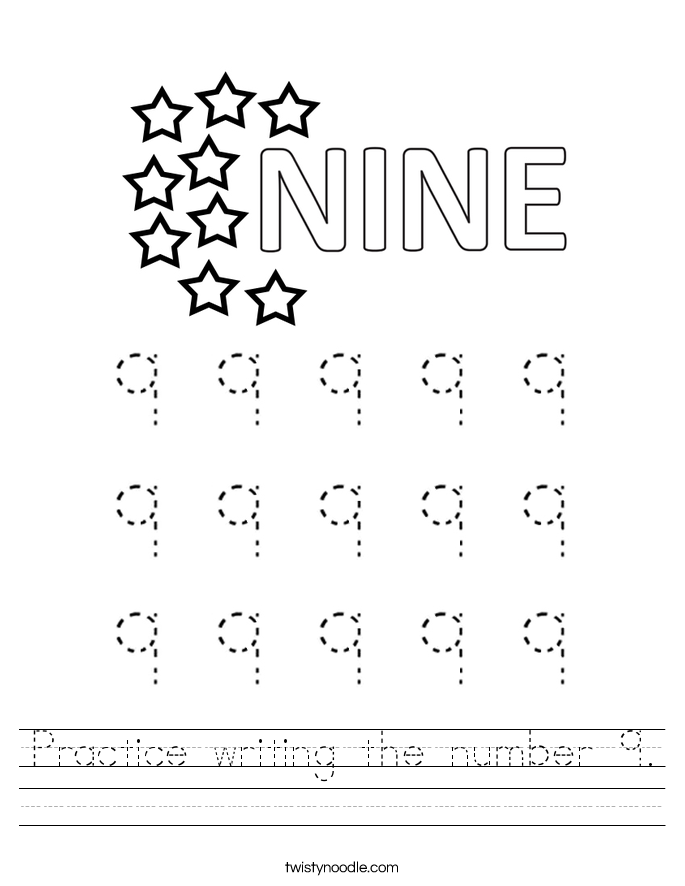 Practice writing the number 9. Worksheet