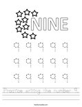 Practice writing the number 9. Worksheet