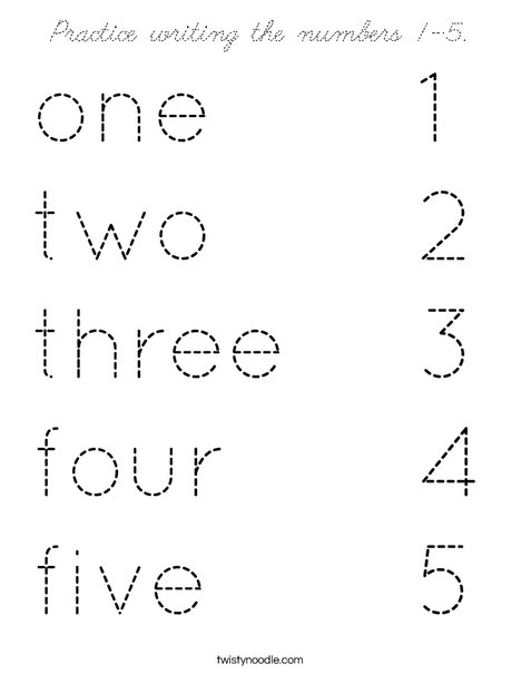 Practice writing the numbers 1-5. Coloring Page