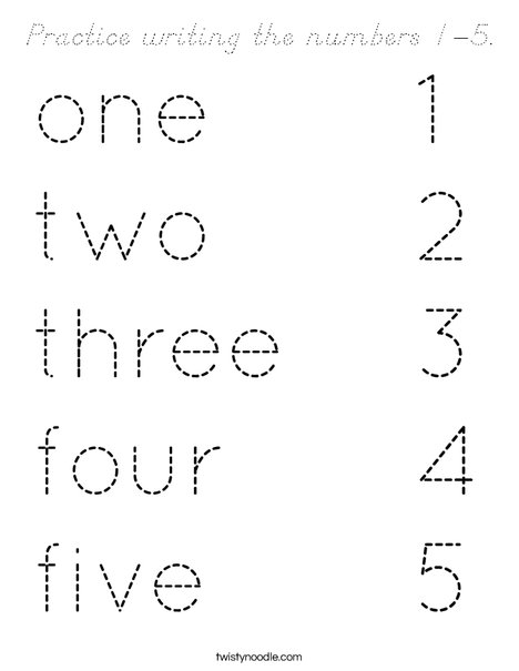 Practice writing the numbers 1-5. Coloring Page