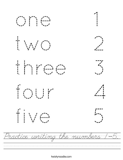 Practice writing the numbers 1-5. Worksheet