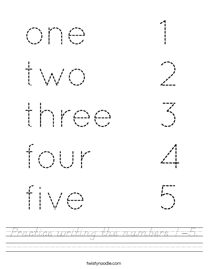 Practice writing the numbers 1-5. Worksheet