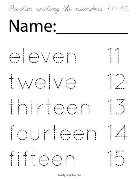 Practice writing the numbers 11-15. Coloring Page