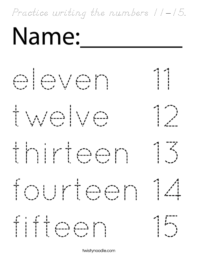Practice writing the numbers 11-15. Coloring Page