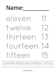 Practice writing the numbers 11-15 Handwriting Sheet