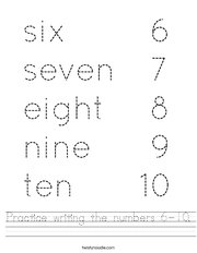 Practice writing the numbers 6-10 Handwriting Sheet