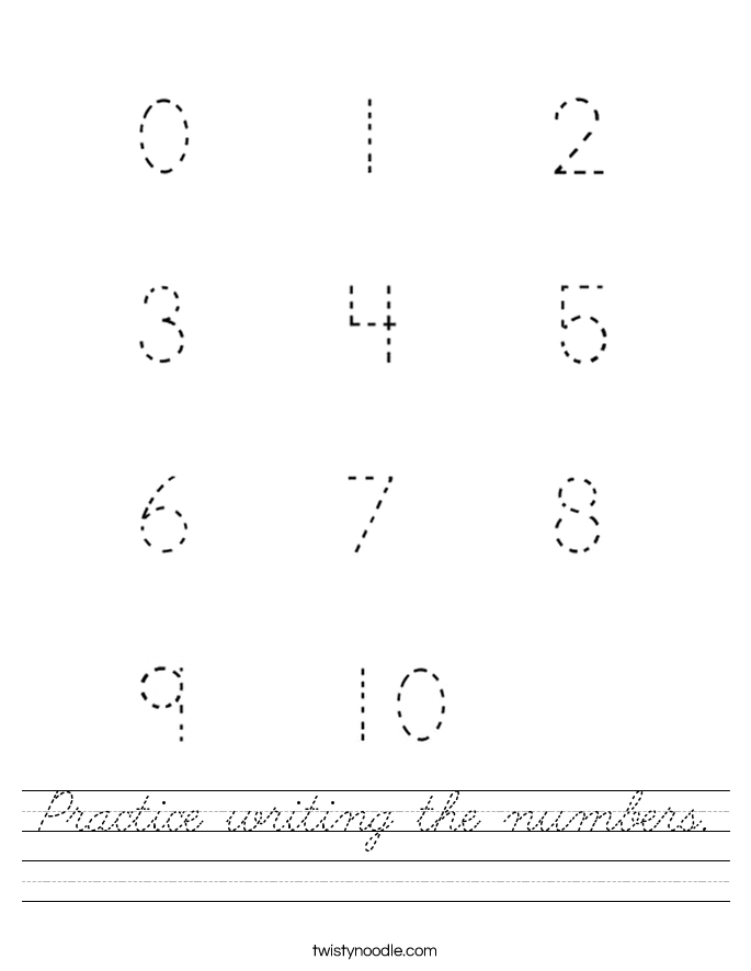 Practice writing the numbers Worksheet - Cursive - Twisty Noodle