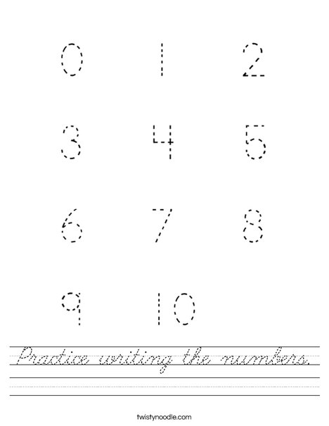 Practice writing the numbers. Worksheet