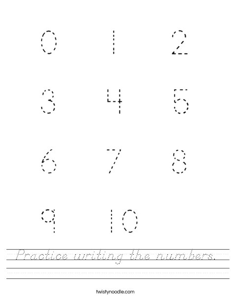 practice writing the numbers worksheet dnealian twisty noodle