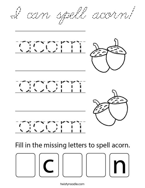 Practice writing the word acorn. Coloring Page