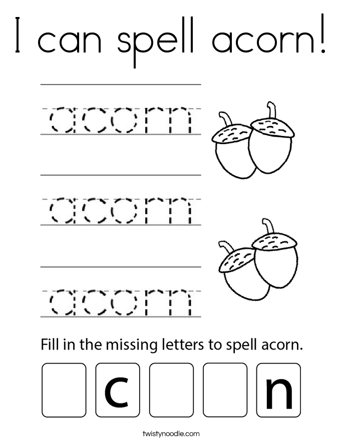 I can spell acorn! Coloring Page