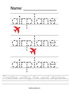 Practice writing the word airplane Handwriting Sheet