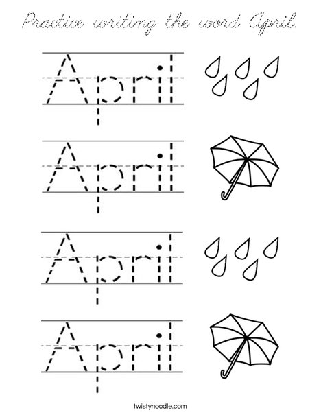 Practice writing the word April. Coloring Page