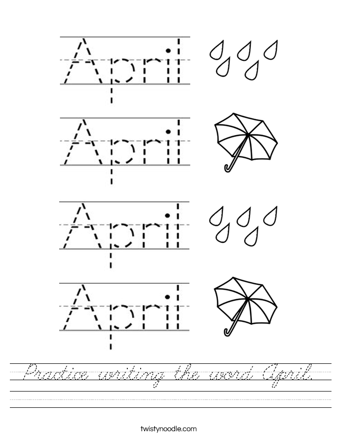 Practice writing the word April. Worksheet