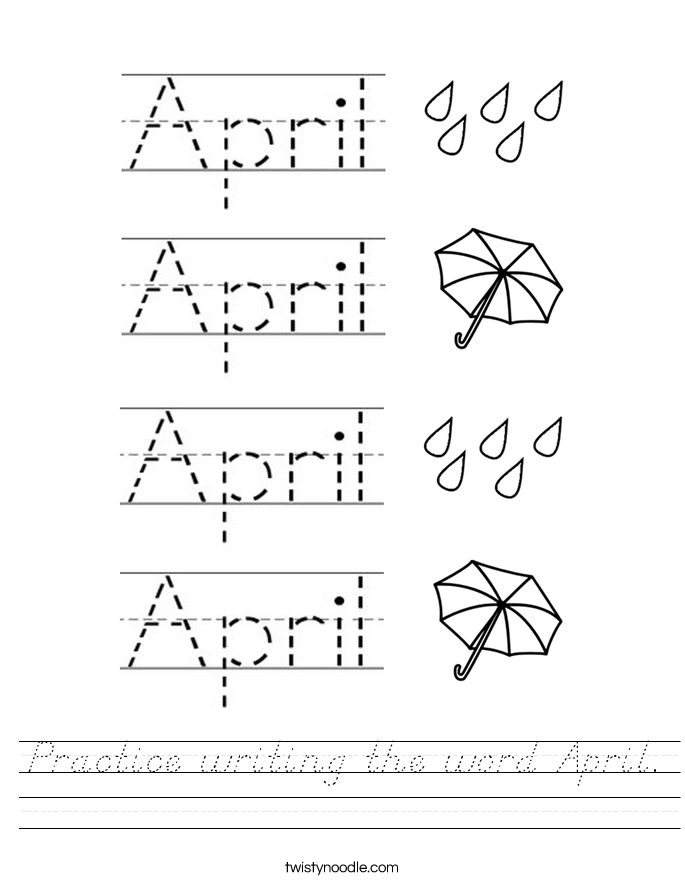 Practice writing the word April. Worksheet