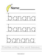 Practice writing the word banana Handwriting Sheet