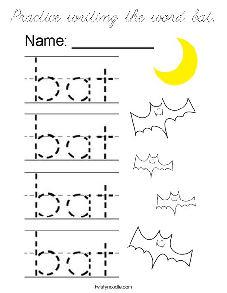 Practice writing the word bat. Coloring Page