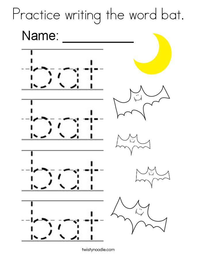 Practice writing the word bat. Coloring Page