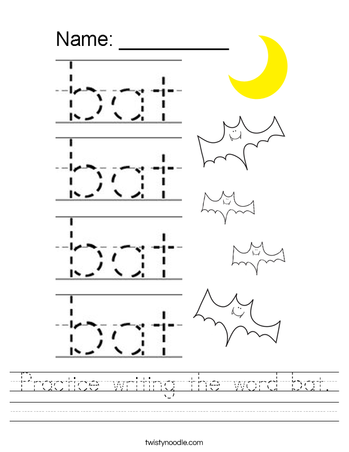 Practice Writing The Word Bat Worksheet Twisty Noodle Practice Writing The Word Bat Worksheet Twisty Noodle