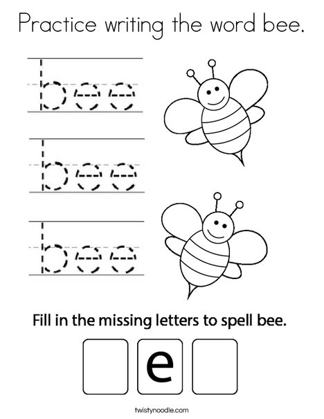 Practice writing the word bee. Coloring Page