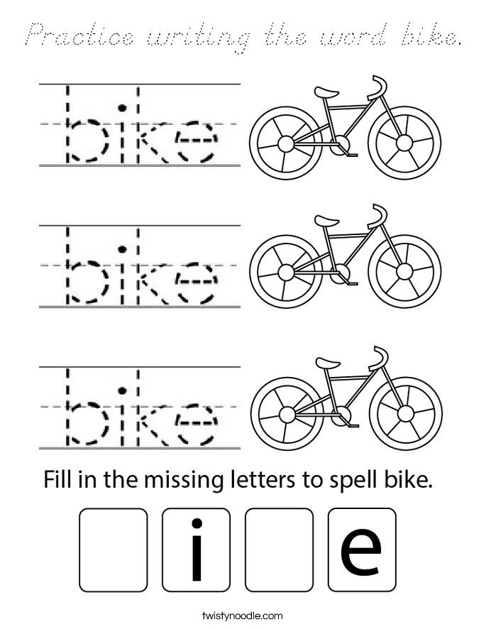 Practice writing the word bike. Coloring Page