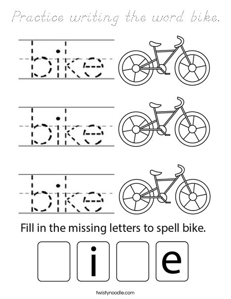 Practice writing the word bike. Coloring Page