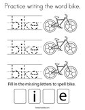 Practice writing the word bike Coloring Page