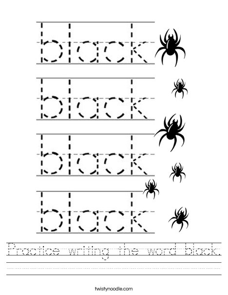 Practice writing the word black. Worksheet