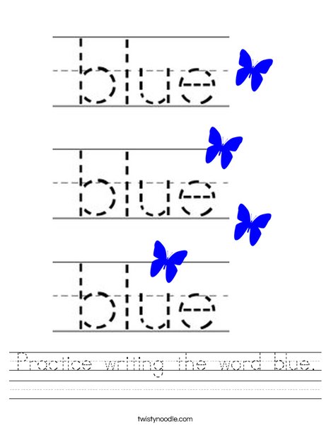 practice writing the word blue worksheet twisty noodle
