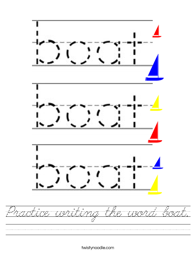 practice writing the word boat worksheet cursive twisty noodle