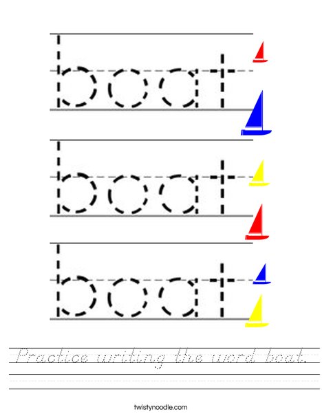 Practice writing the word boat. Worksheet