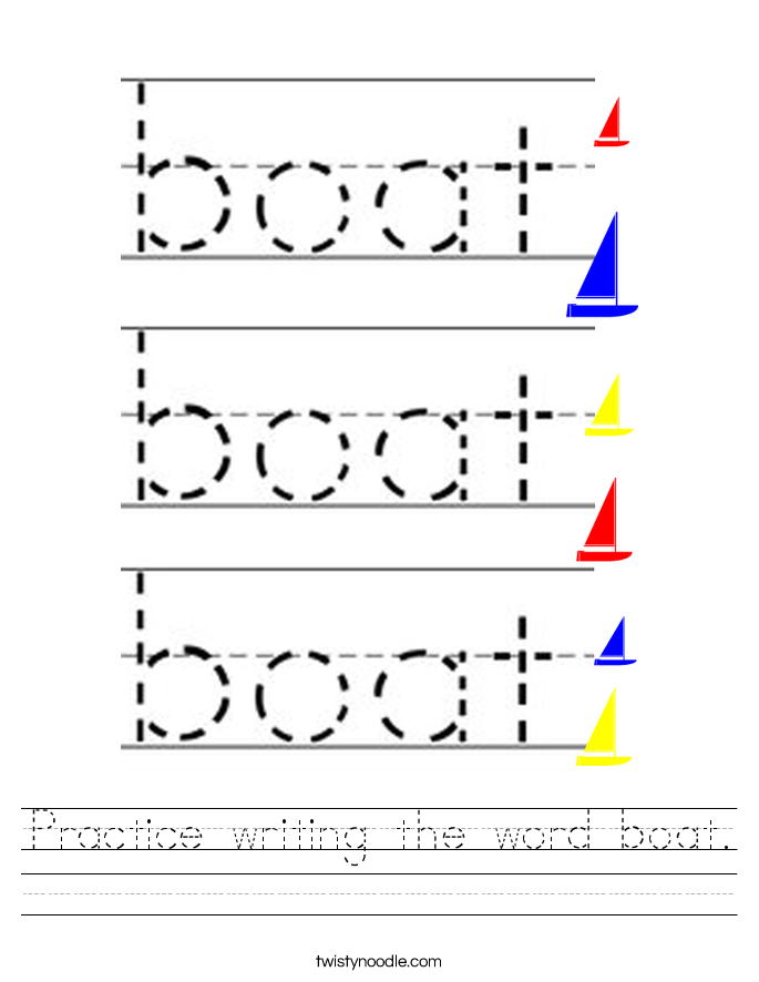 Practice writing the word boat. Worksheet