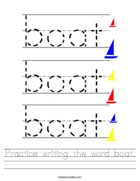 Practice writing the word boat. Worksheet