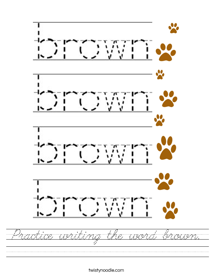 Practice writing the word brown. Worksheet