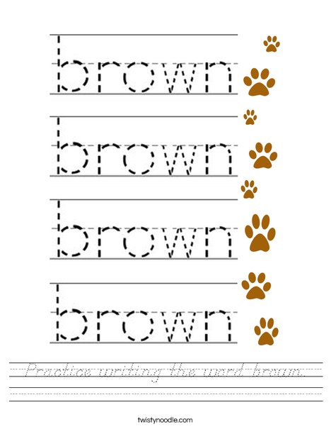 Practice writing the word brown. Worksheet
