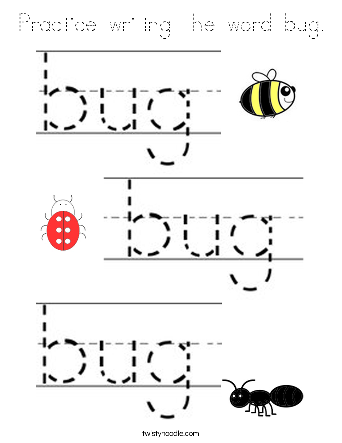 Practice writing the word bug. Coloring Page