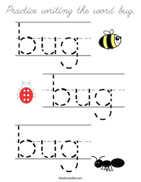 Practice writing the word bug. Coloring Page