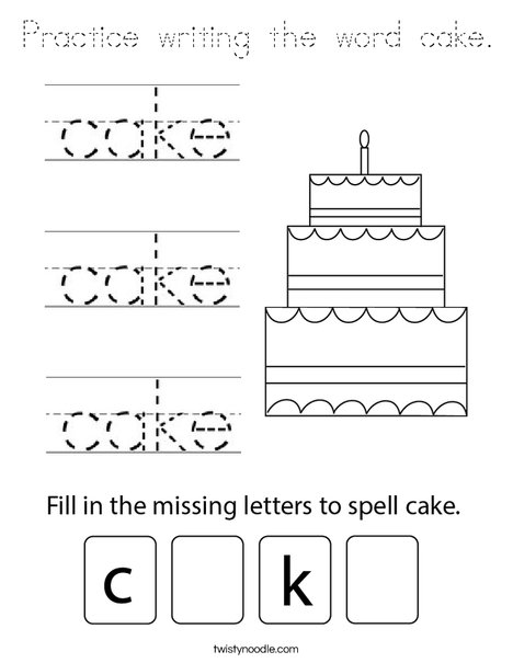 Practice writing the word cake. Coloring Page