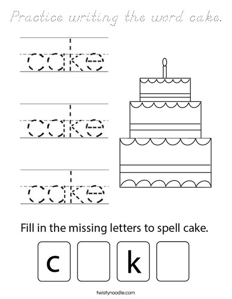 Practice writing the word cake. Coloring Page