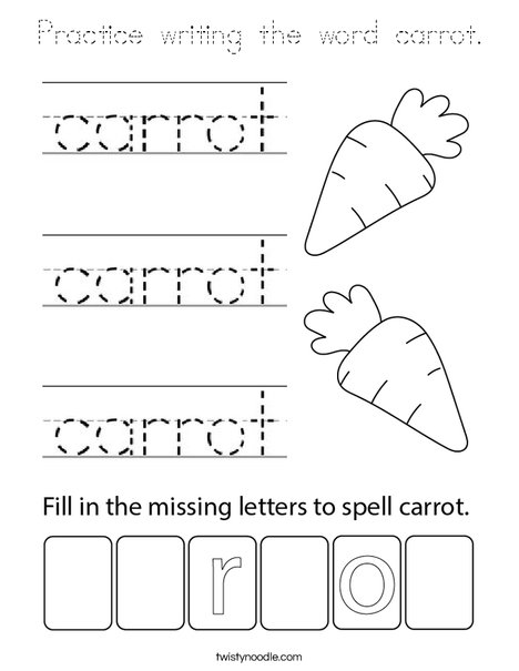Practice writing the word carrot. Coloring Page