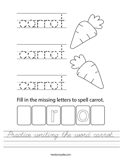Practice writing the word carrot. Worksheet