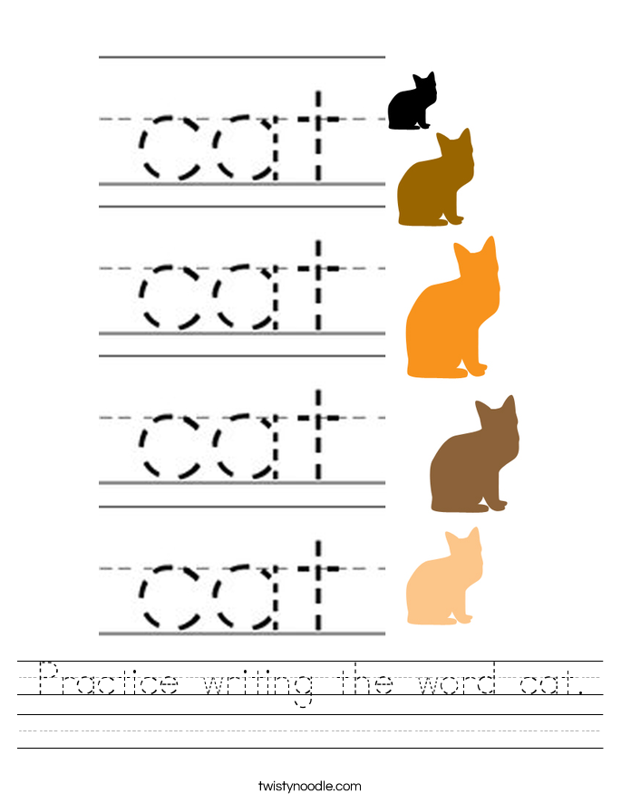 Practice writing the word cat Worksheet Twisty Noodle Practice writing the word cat Worksheet Twisty Noodle
