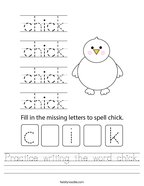 Practice writing the word chick Handwriting Sheet