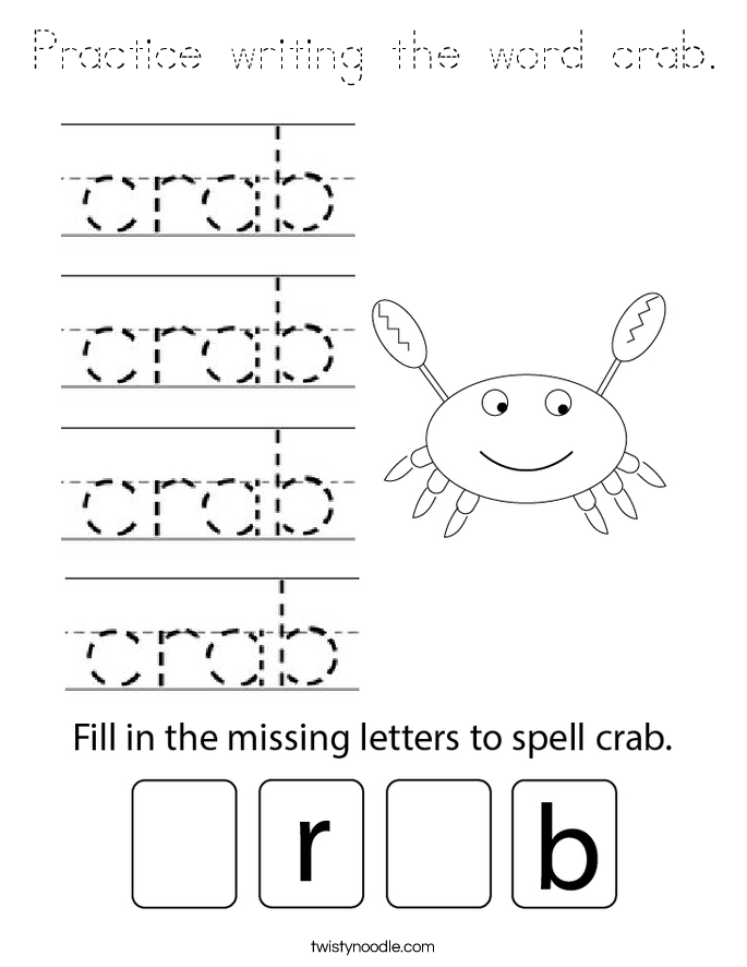 Practice writing the word crab. Coloring Page