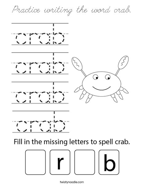 Practice writing the word crab. Coloring Page