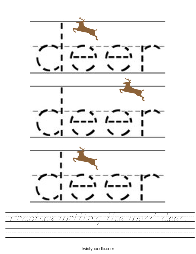 Practice writing the word deer. Worksheet