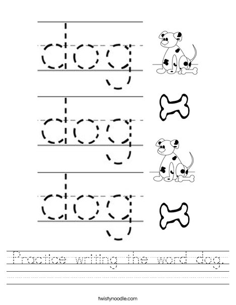 Practice writing the word dog. Worksheet