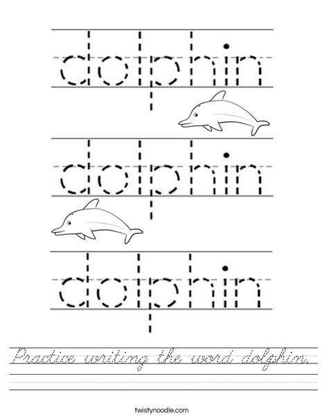 Practice writing the word dolphin. Worksheet