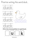 Practice writing the word duck. Coloring Page